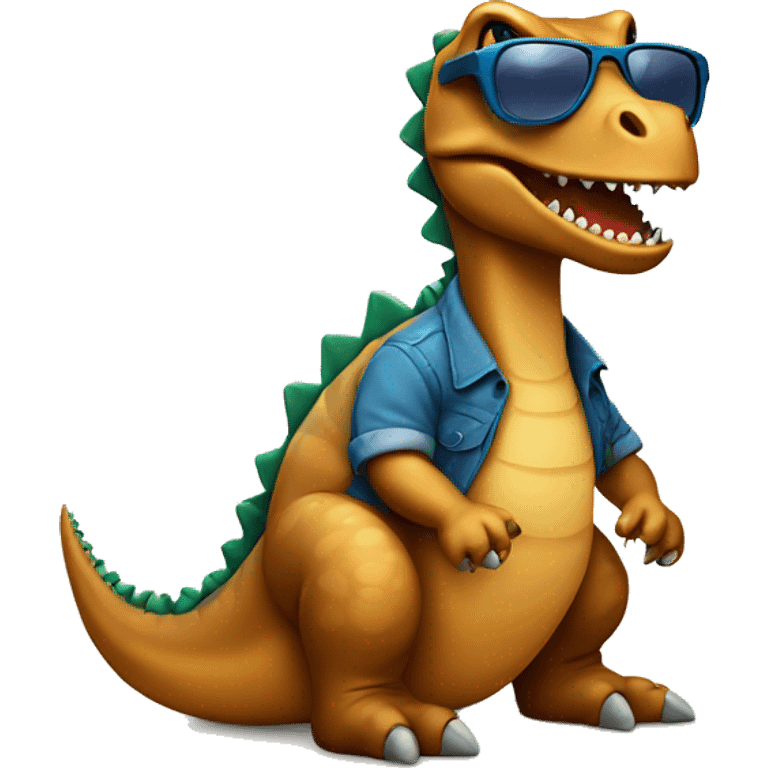 Dinosaurus with sunglasses and sitting emoji