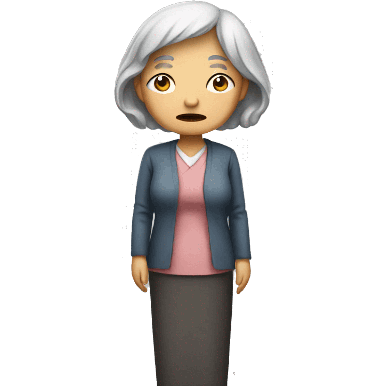 old sad asian lady standing upfront whole emoji