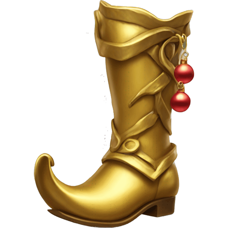 Realistic isolated gold elf boots with bells. emoji