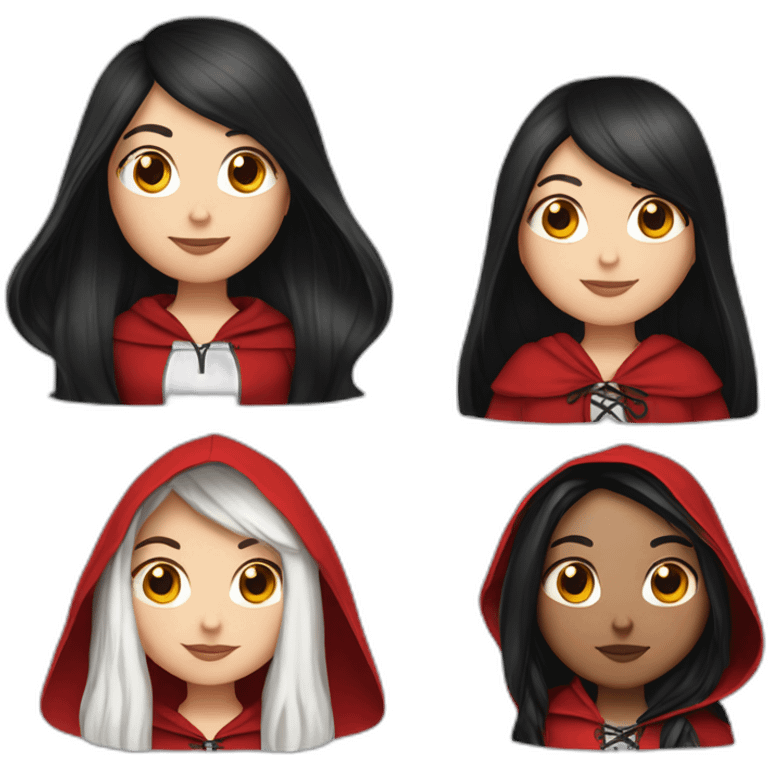 White girl long straight black hair with white streak hair and red ridding hood emoji