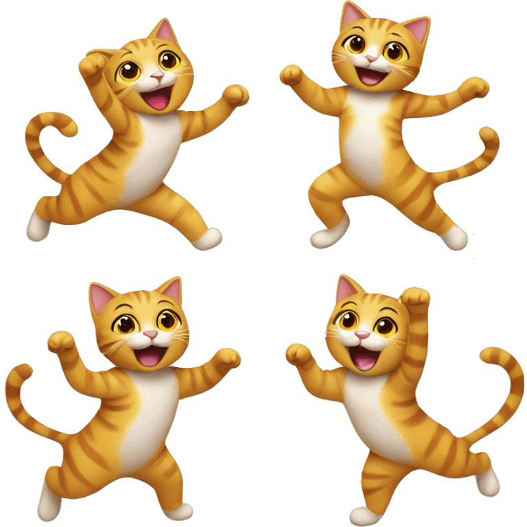 four happy cats dancing emoji