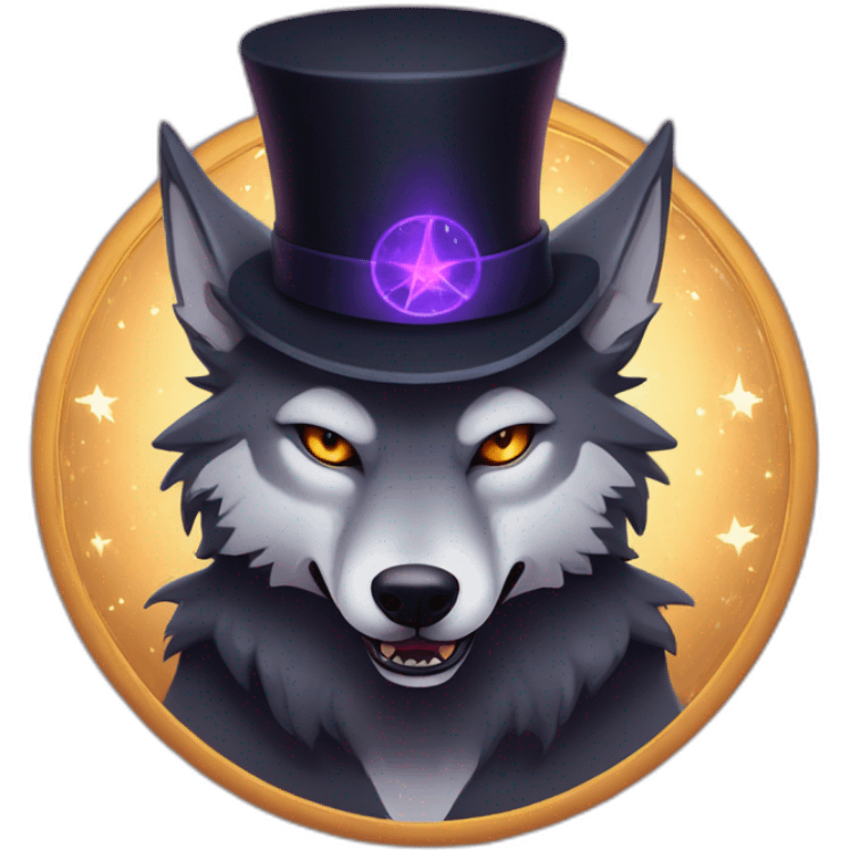 demonic wolf with pentagram top hat and a mysterious night emoji