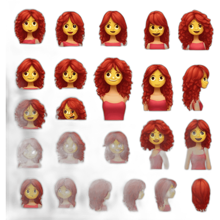 Chica con pelo rizado rojo, largo y flequillo emoji