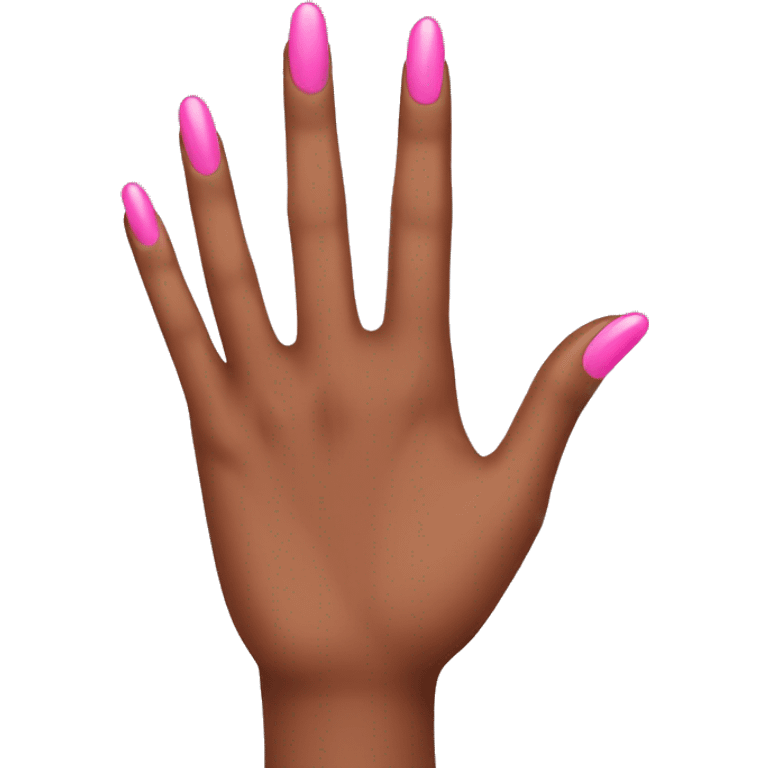 Brown skin hand with short pink nails emoji