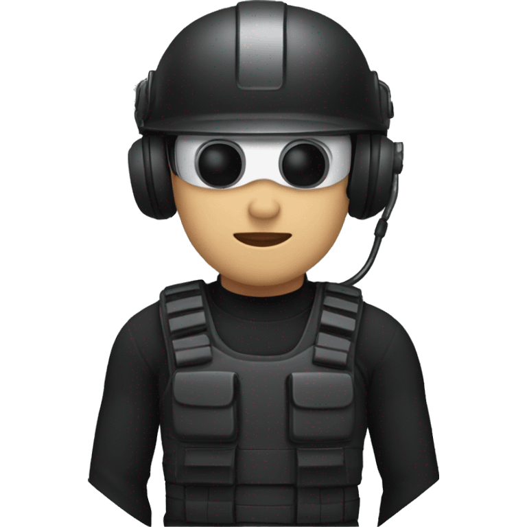 operator dressed in black with a milatary helmet, without glasses, wearing a headset, preferably male white emoji