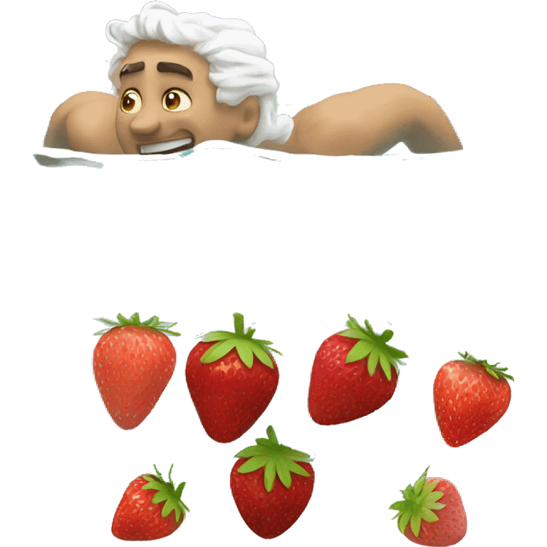 Man swimming White eating strawberries emoji