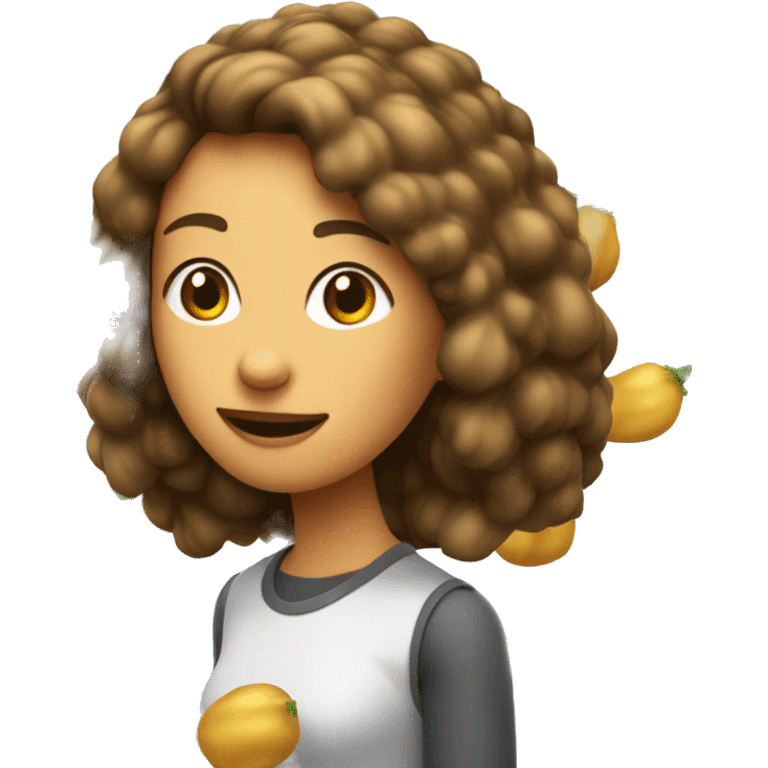 Une fille qui a des cheveux couleur patate et qui tient un eplucheur de patate emoji