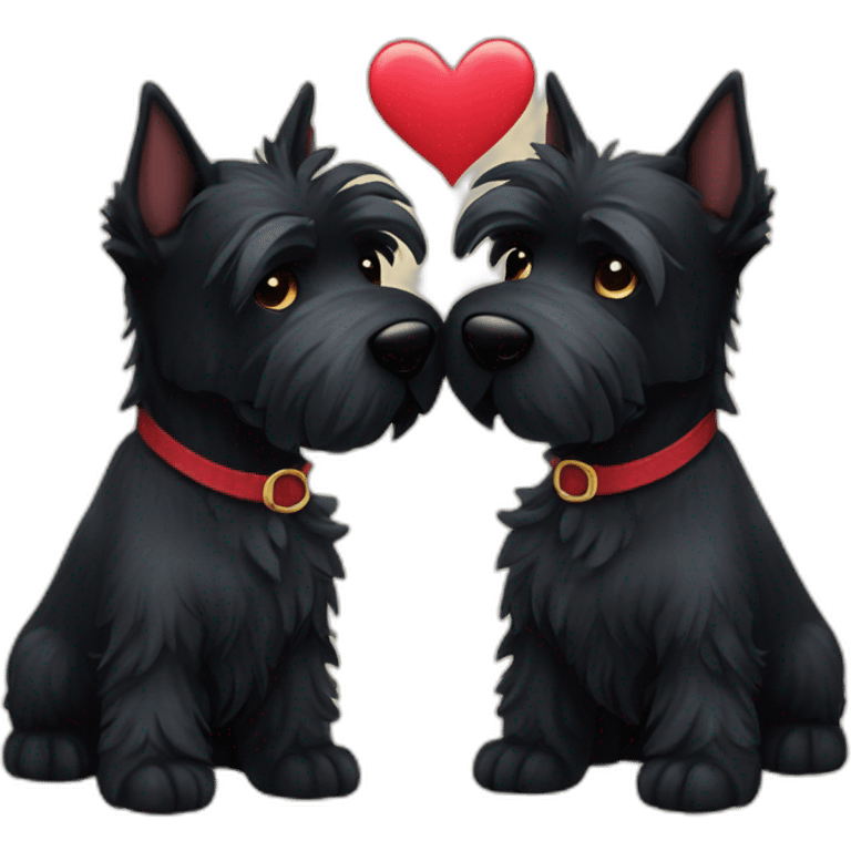 Two black Scottish terrier kissing emoji