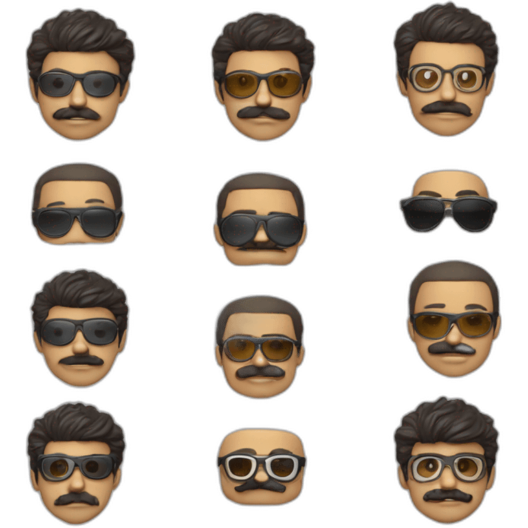 Boy with a mustache and goatee, bone five panel, and oakley radar ev glasses emoji