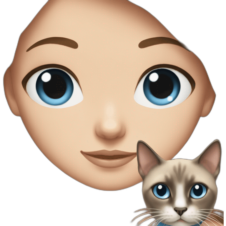 Blue-eyed girl with brown hair with siamese cat emoji