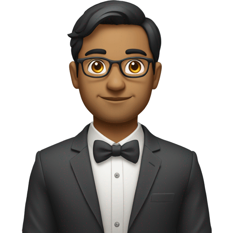 Indian man, young professional, wearing glasses, looking professional, in formal uniform, folded hands , fair skintonesighted left emoji