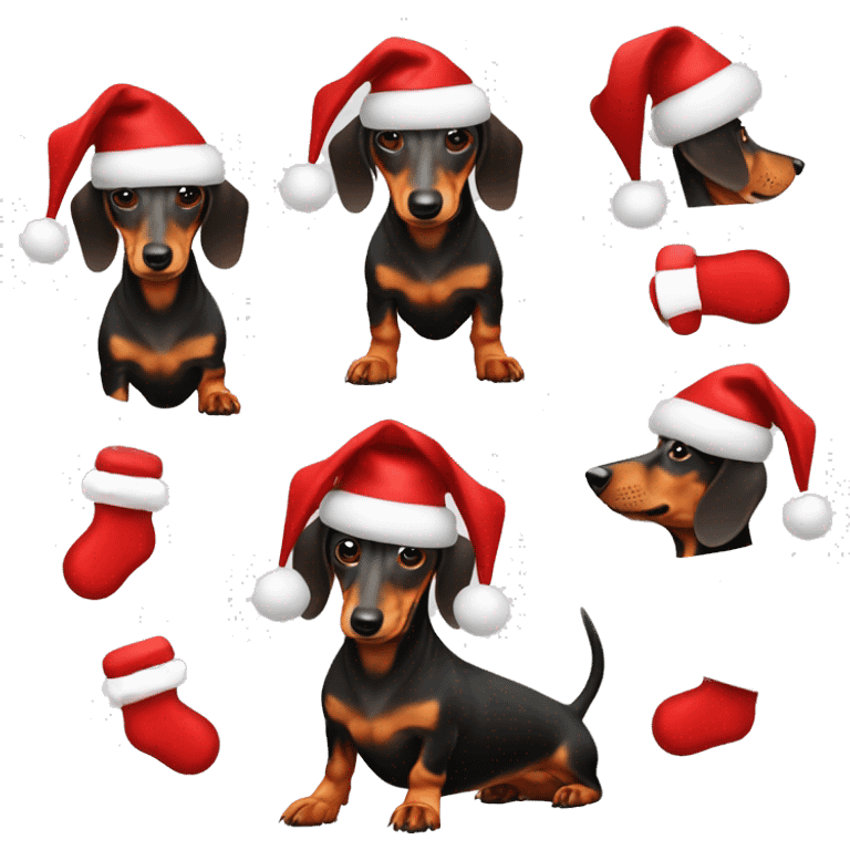 dachshund with a red christmas hat on it’s hat emoji