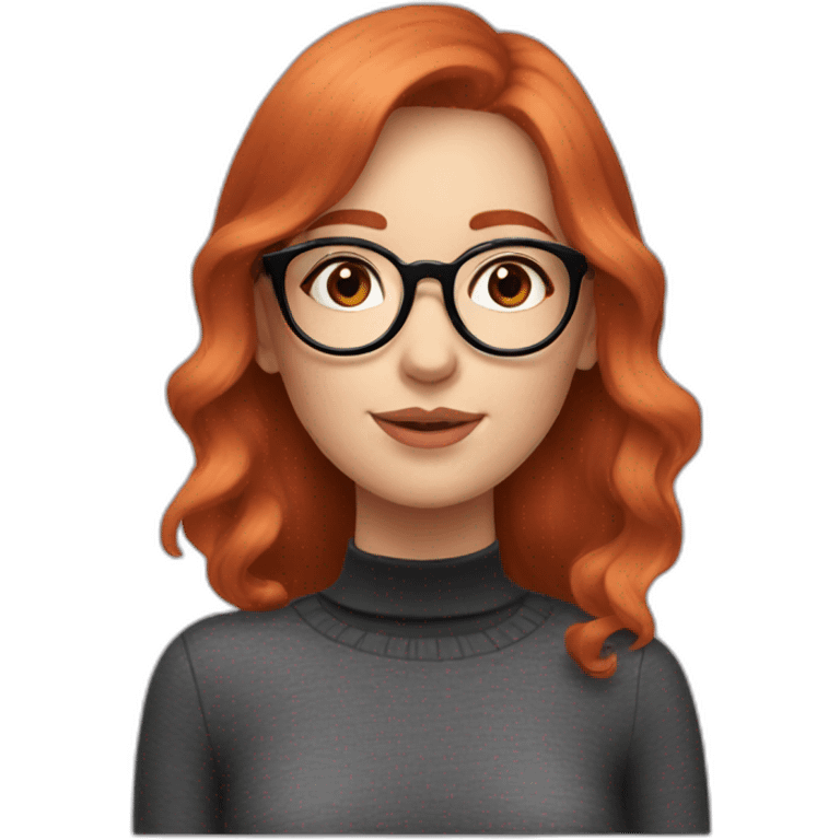 redhead girl with round glasses and pink blush on her cheek wearing a black turtleneck emoji