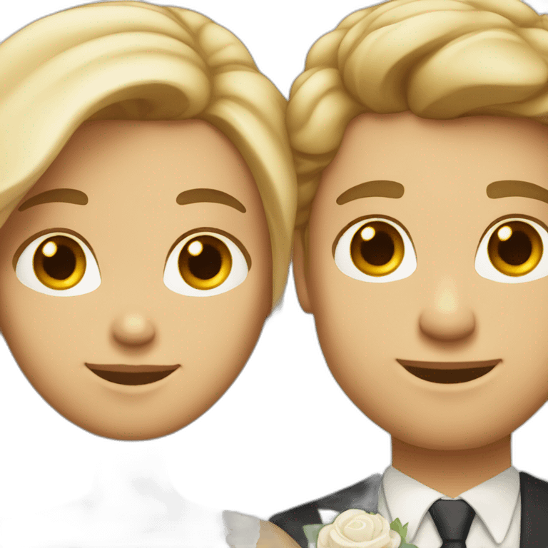 Brown haired tan woman and blond white man getting married emoji