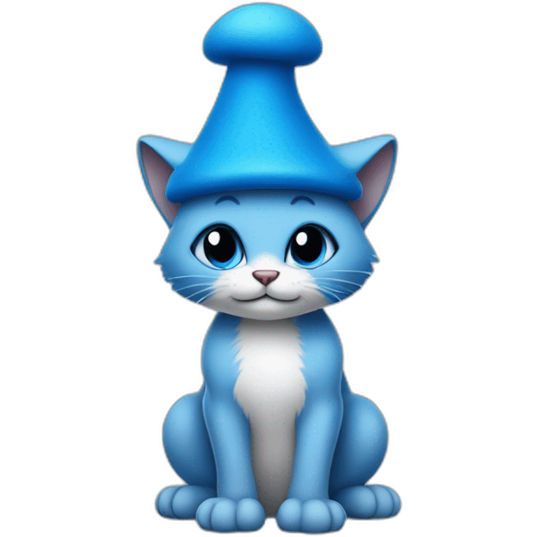 Blue cat Smurf wearing white mushroom as hat emoji