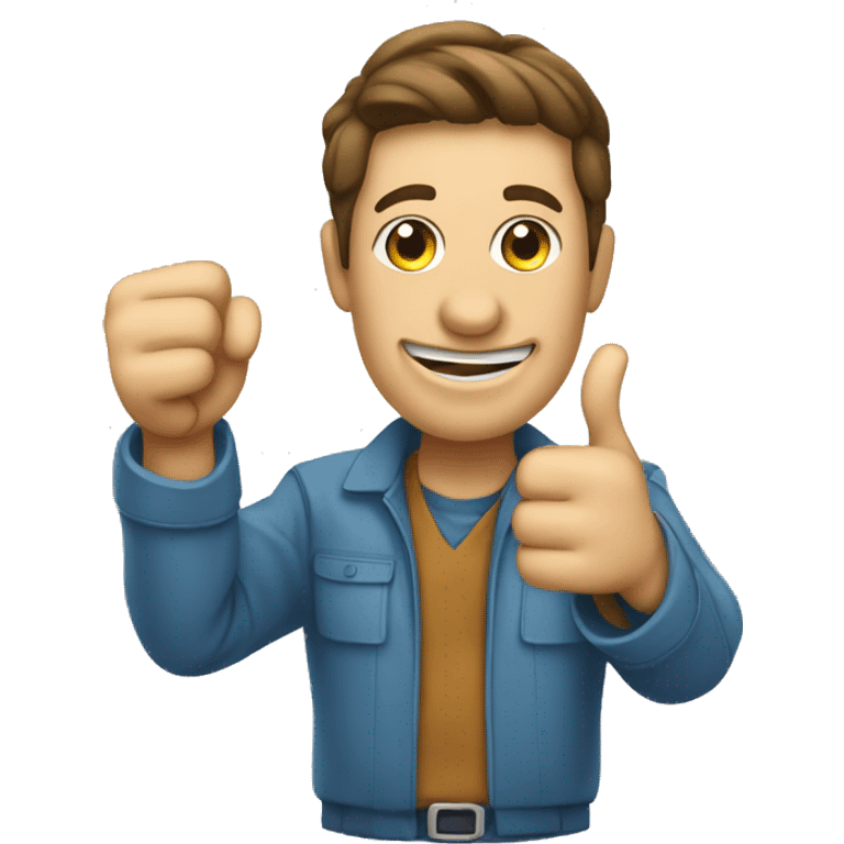 A person showing they have completed a task by pointing at it with a thumbs up emoji