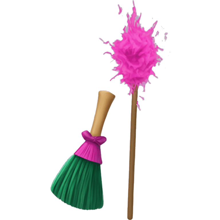 Pink wand duelling a green broom emoji