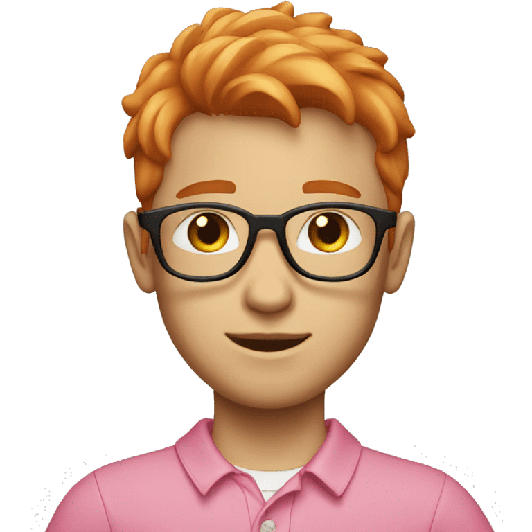 light red hair boy with a beard small glasses and pink polo emoji