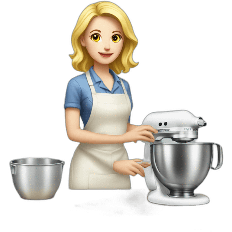 White woman confectioner in full length with a mixer emoji