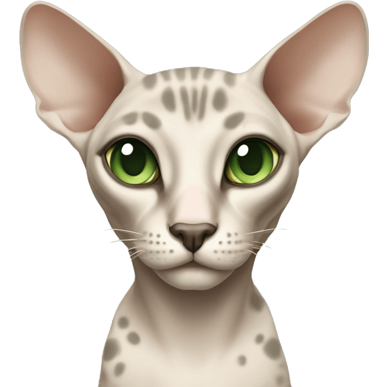 sphinx cat with green eyes beige with gray spots emoji