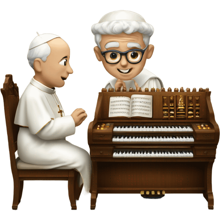 Man playing pipe organ with the pope sitting set to him emoji