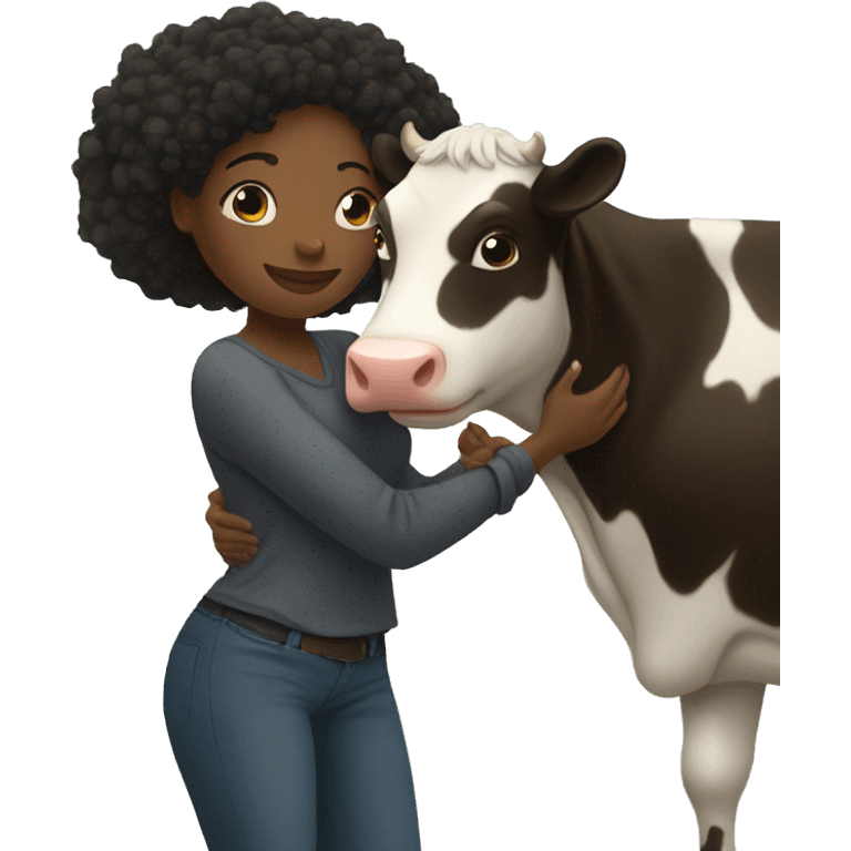 Black woman hugging a cow emoji