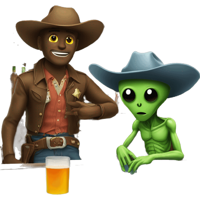 Cowboy and alien sitting at the bar  emoji