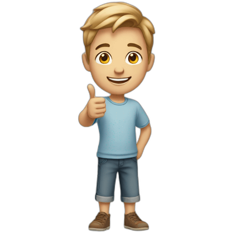 Smiling boy of fair skin color Pointing right direction with hand emoji