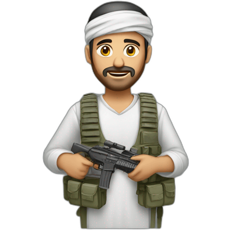 arab man wearing a keffiyeh and a plate carrier with lots of wires and a small timer emoji