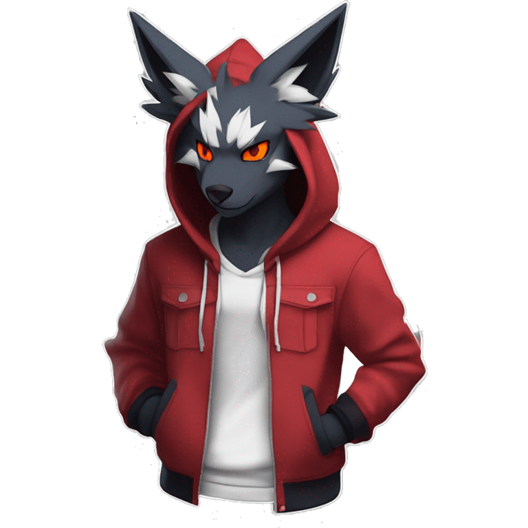 Edgy Cool Anthro Zoroark-Zangoose-Litten Fakemon Fursona Hoodie Full Body emoji