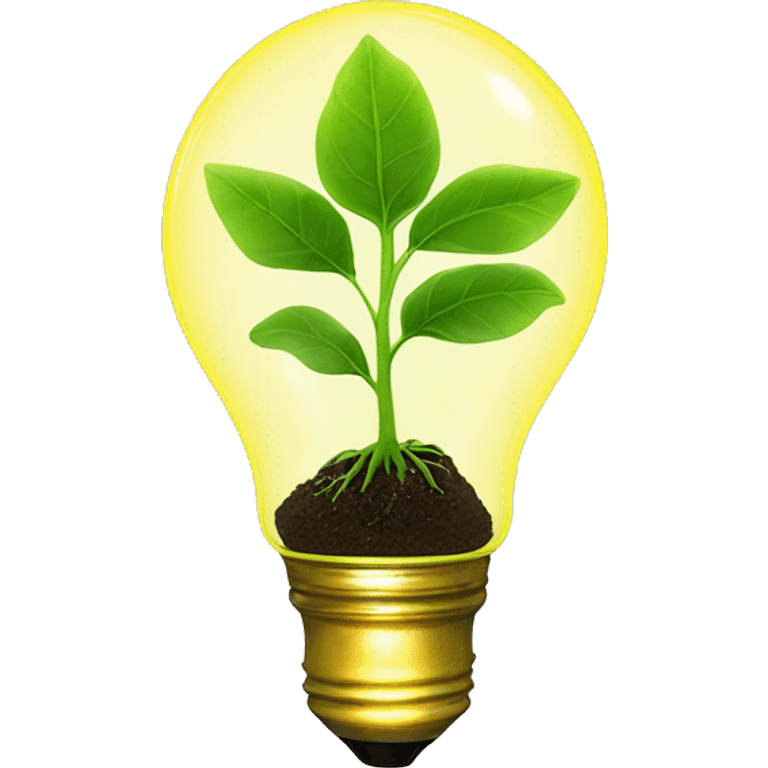 a plant sprout inside a yellow glowing idea lightbulb emoji