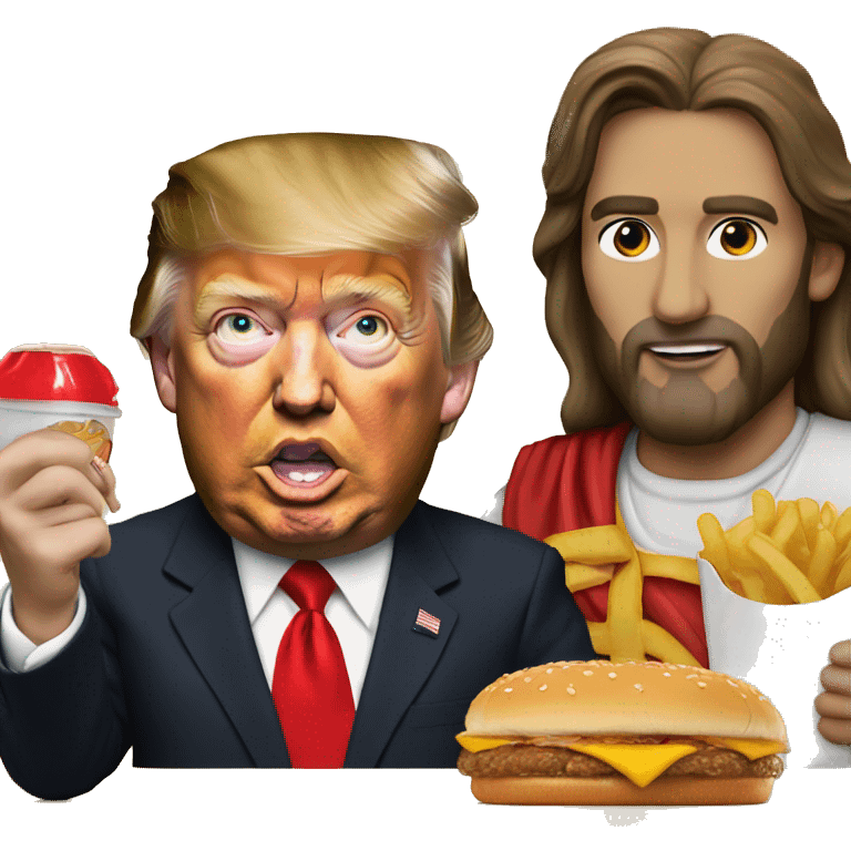 Donald trump eating McDonalds with Jesus emoji