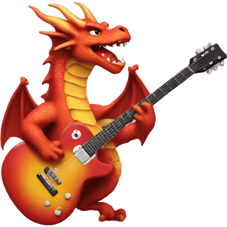 Dragon breathing fire at guitar emoji