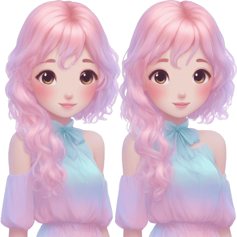 Gorgeous Beautiful Blushing Petite Colorful-Shiny-Pastel-Fairy-Anime-Girl with beautiful gradient pastel hair aesthetic emoji