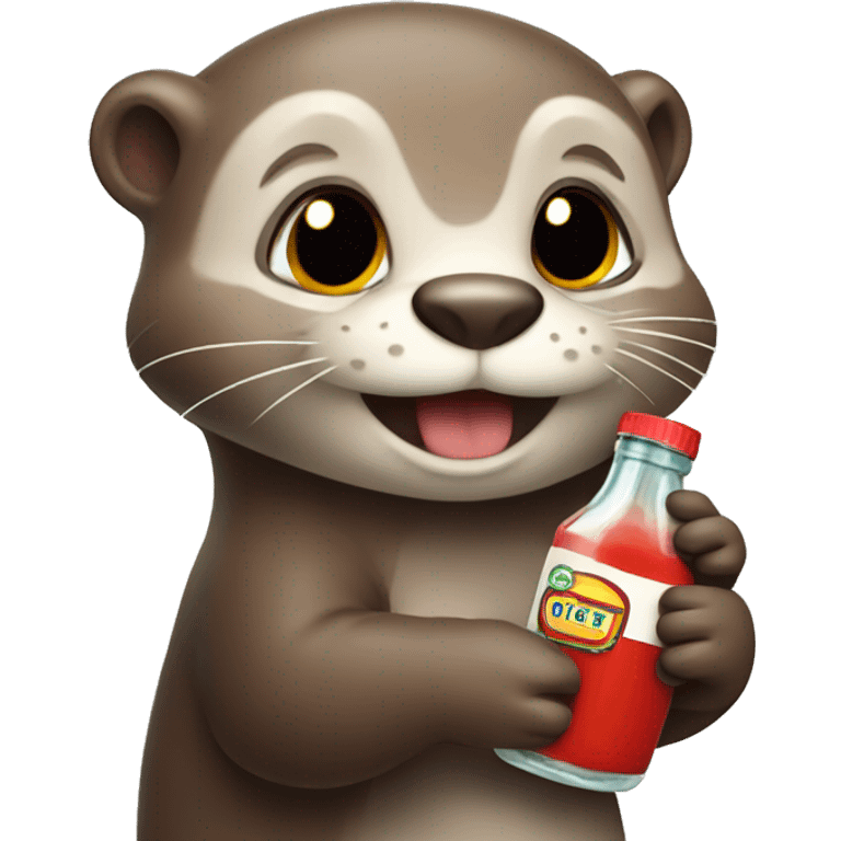 Cute otter holding catsup bottle emoji