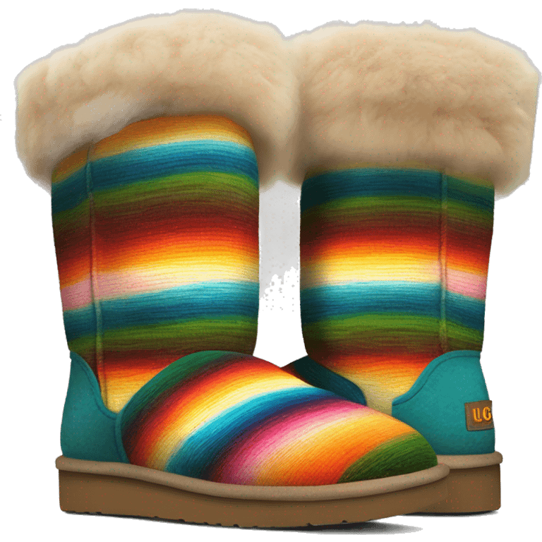 Realistic pair of serape Pattern fur Ugg boots with bows. emoji