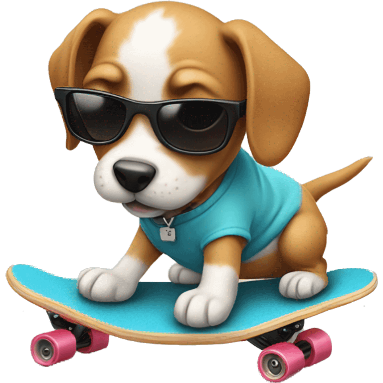 puppy riding  on a skateboard wearing sunglasses  emoji