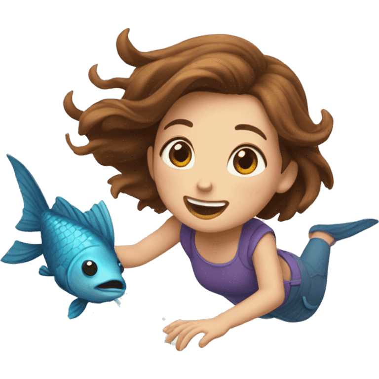 girl with brown hair as a  fish jumping out of water emoji