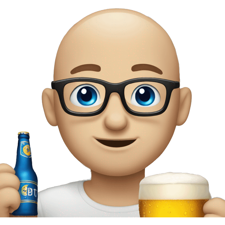 bald blue eyed emoji drinking beer emoji