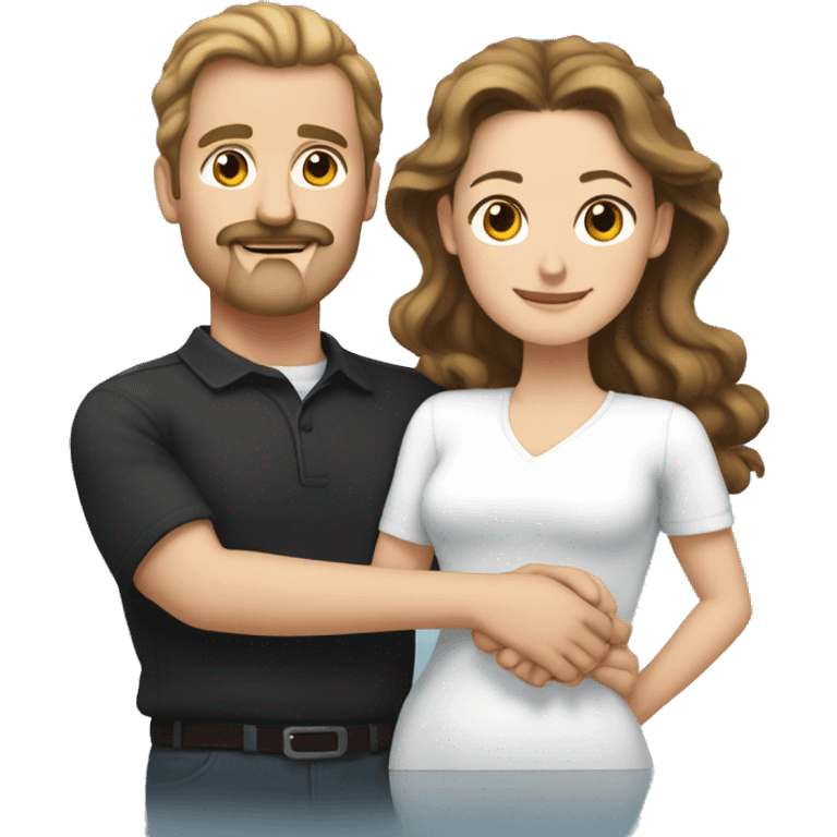 white man with dark brown curly hair and mustache embracing white woman with brown straight hair in a ponytail emoji