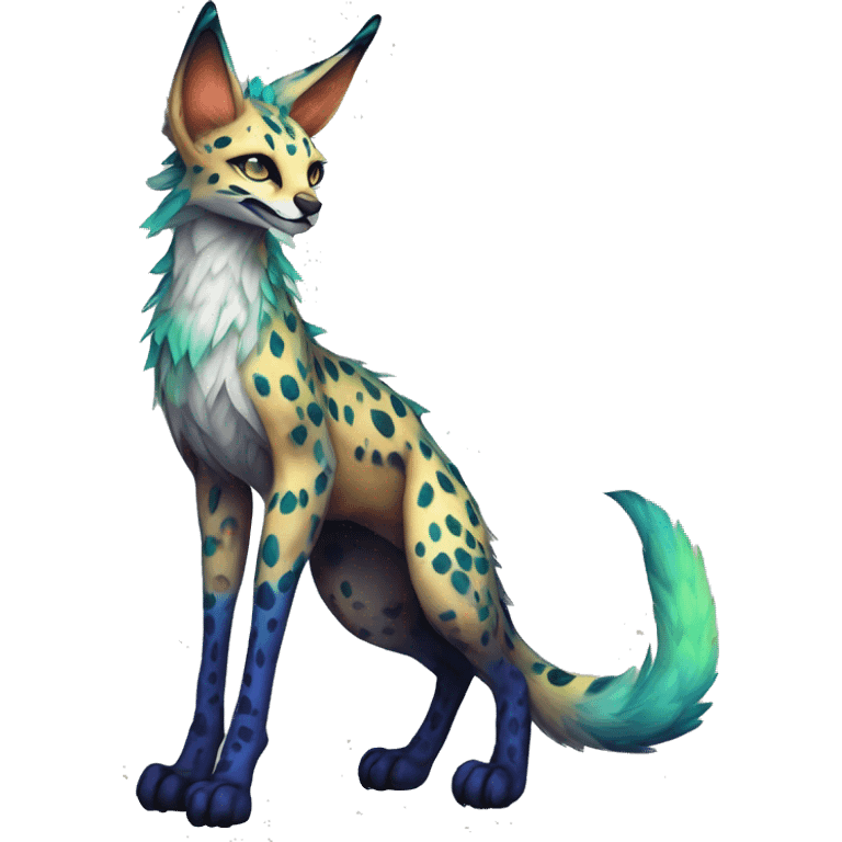 Epic Edgy Colorful ethereal eldritch Sergal-Serval-Fionbri full body emoji