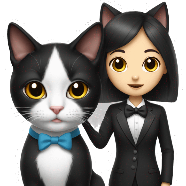 Tuxedo cat with Asian girl emoji