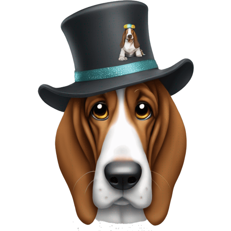 Basset hound wearing a cool hat emoji