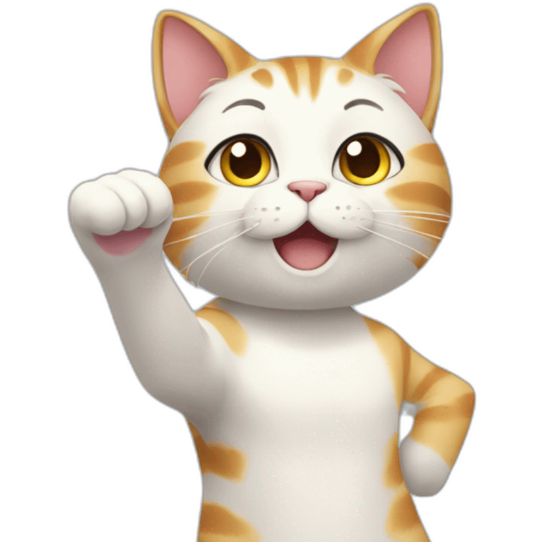 anime cat waving his paw to say hello emoji