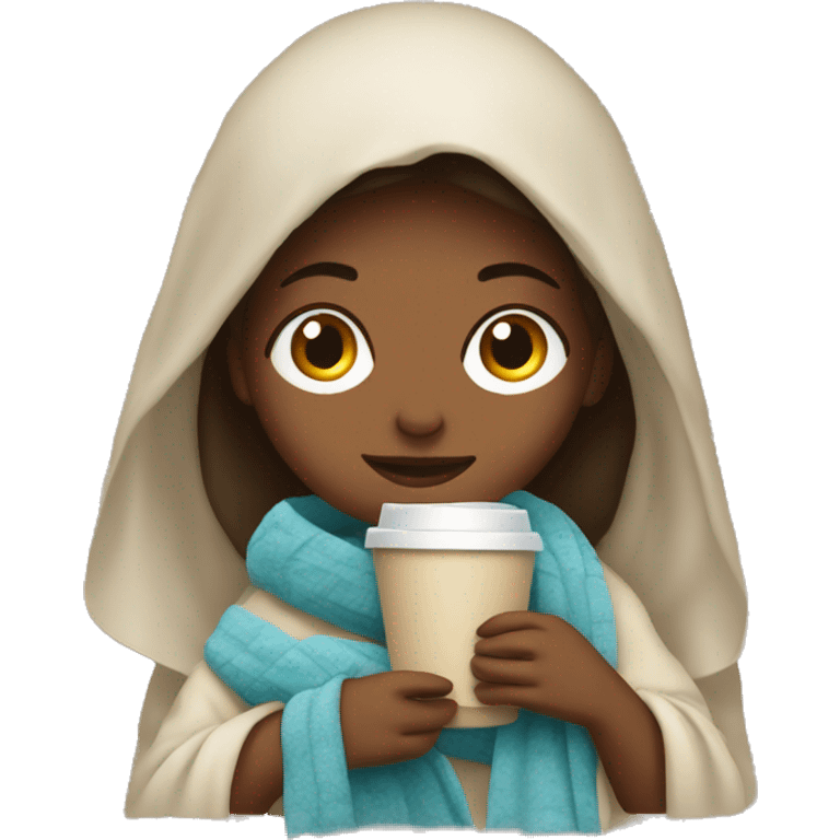 girl with blanket and coffee emoji