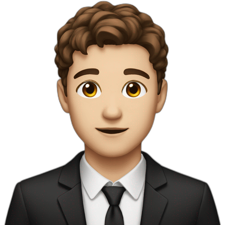 young man with brown hair and brown eyes and a black suit emoji