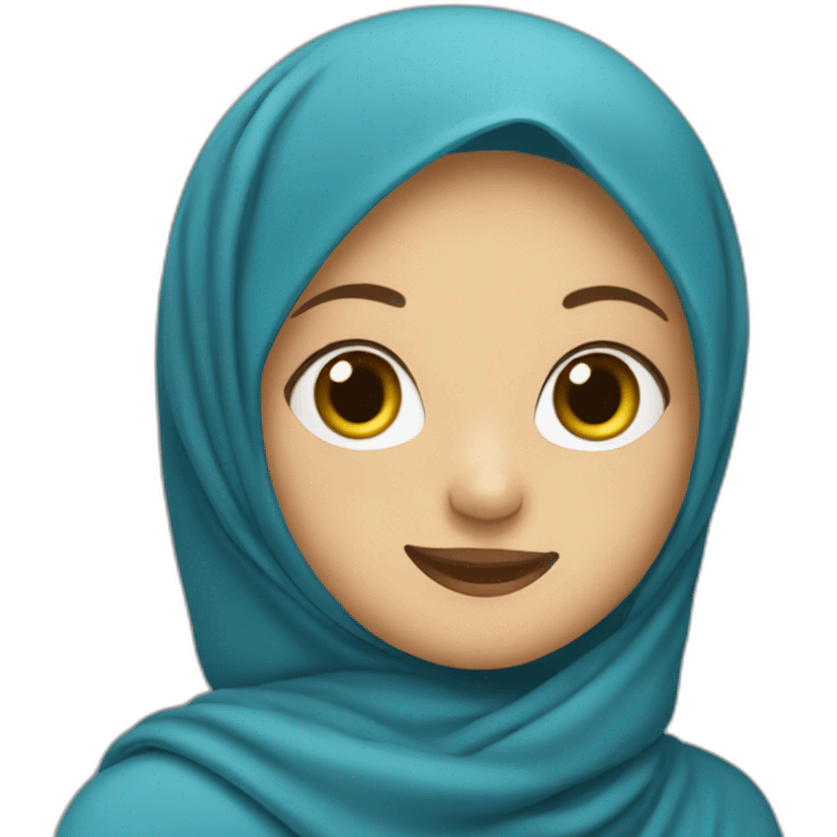 create a girl in a blue hijab pointing upwards emoji