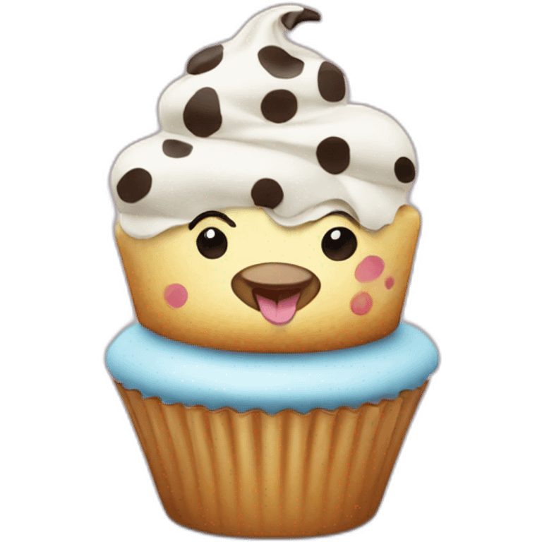 Happy cupcake with cow spots emoji