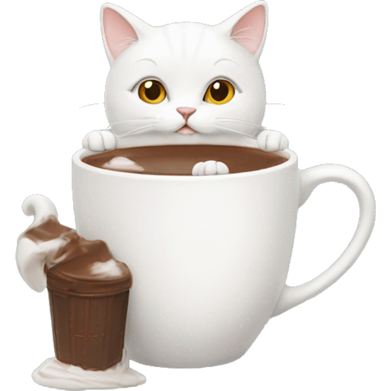 White cat with hot chocolate  emoji