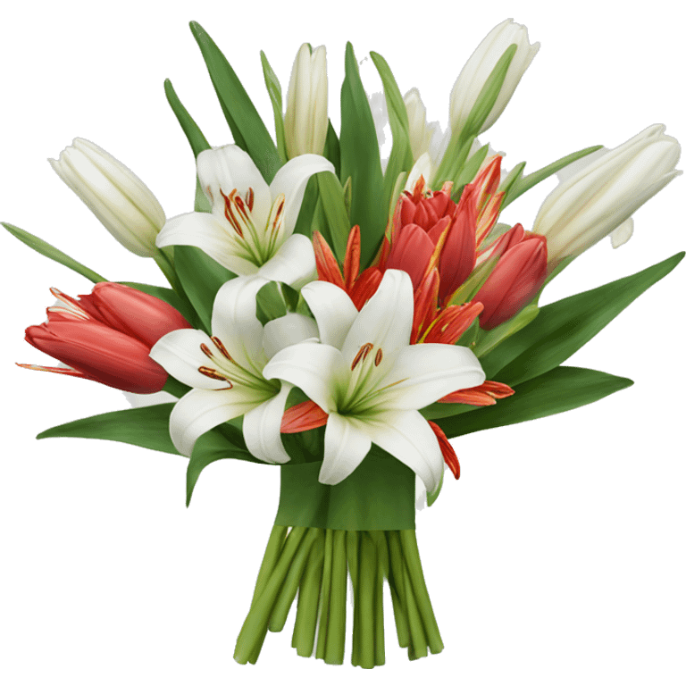 Bouquet with tulips, lycoris radiata and white lilies emoji